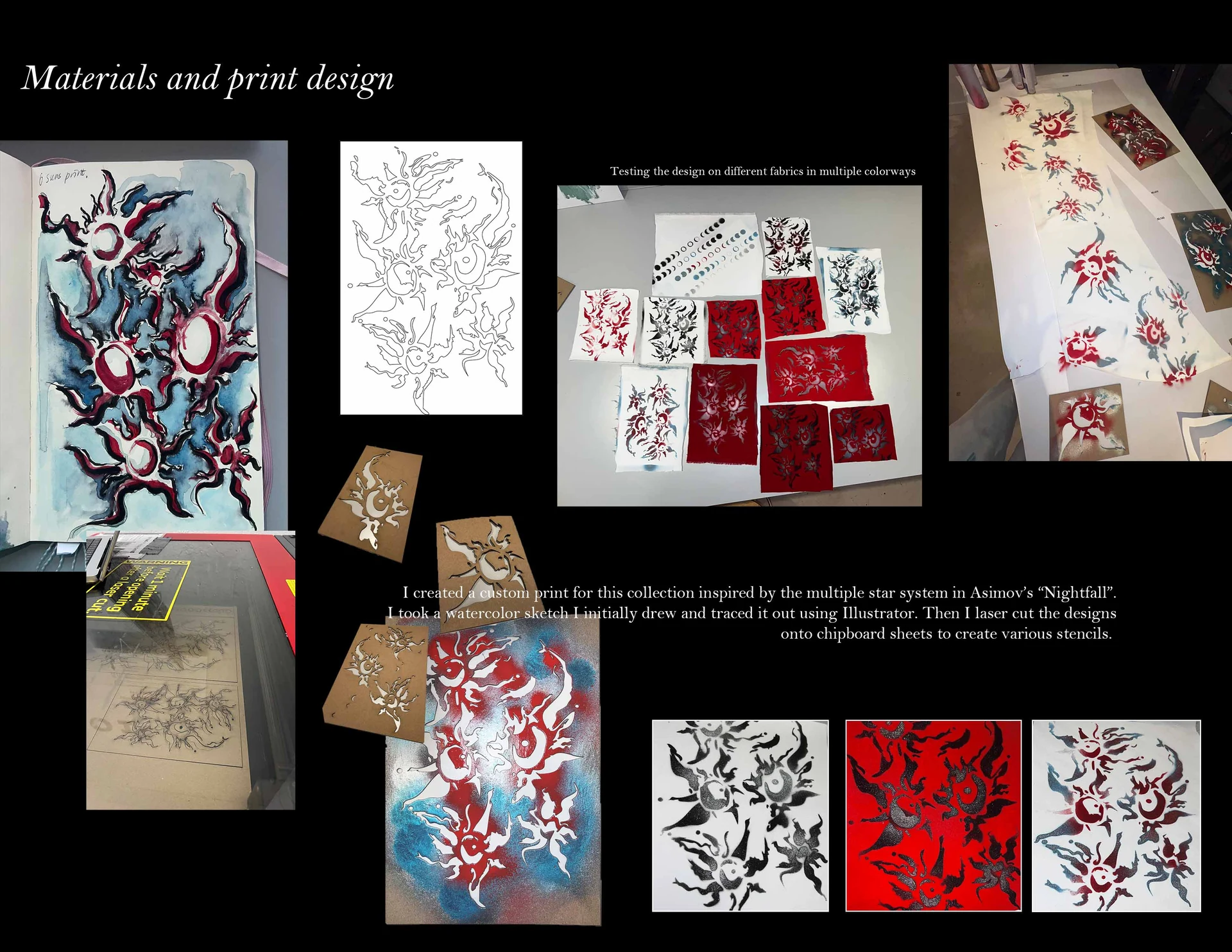 At Nightfall materials and custom print design development