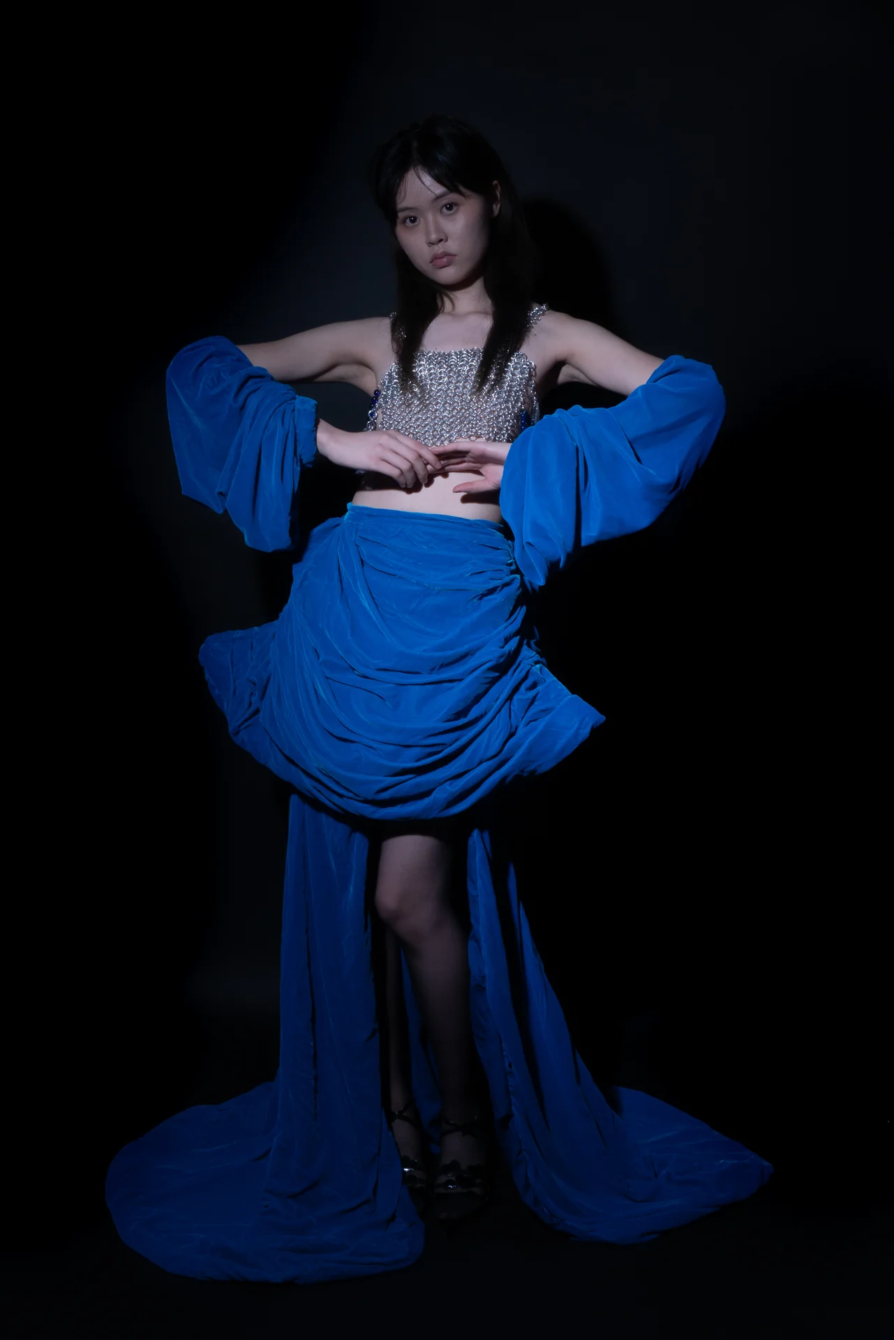 Muse blue dress look, front view